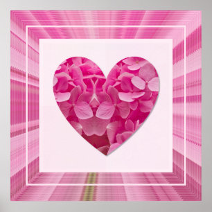 Blooming Spring Pink Hydrangea Flower Framed Heart Poster