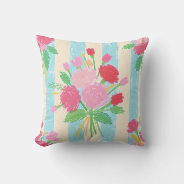 Blooming Stripes Throw Pillow (Front)