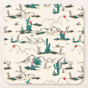 Blooming Succulents Pattern Square Paper Coaster