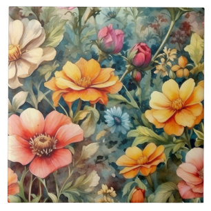 Blooming Summer Garden Flowers Tile