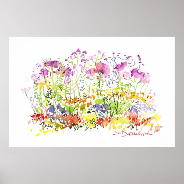 Blooming Summer Garden - Hand-Painted Watercolor Poster (Front)