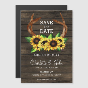 blooming sunflowers antlers country save the date magnetic invitation