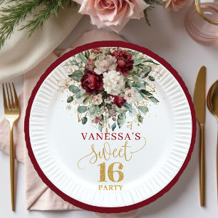 Blooming Sweet Sixteen Blush Burgundy Plates