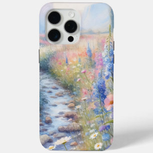 Blooming Tranquility: Scenic Floral Landscape iPhone 15 Pro Max Case