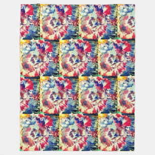 Blooming tree abstract red white blue yellow fleece blanket