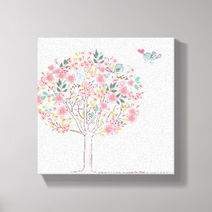 Blooming Tree and Birds in Love Canvas Print