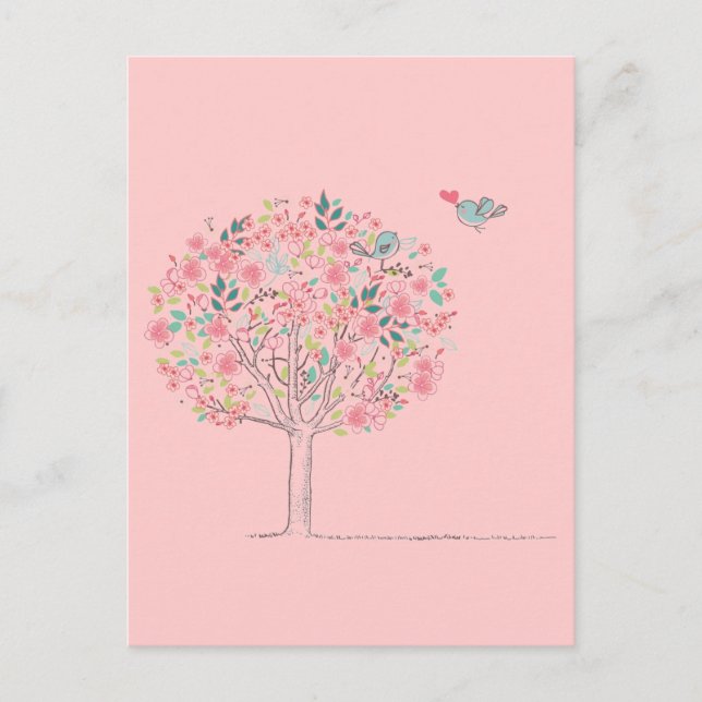 Blooming Tree and Birds in Love Postcard (Front)