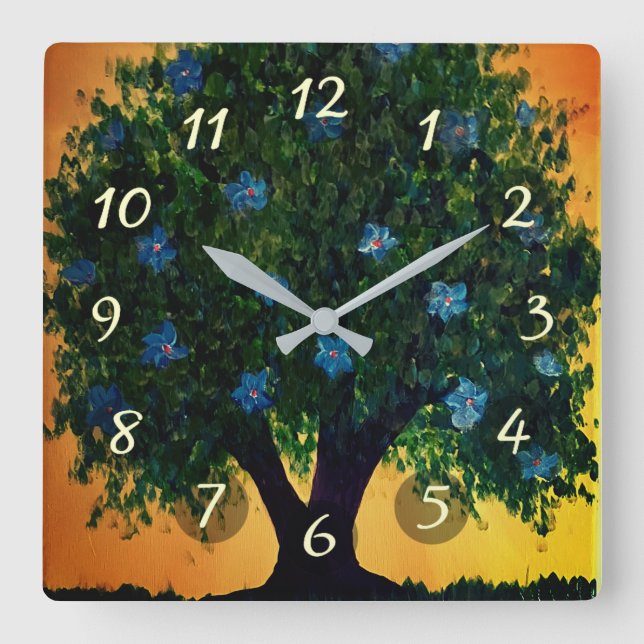 Blooming Tree Square Wall Clock (Front)