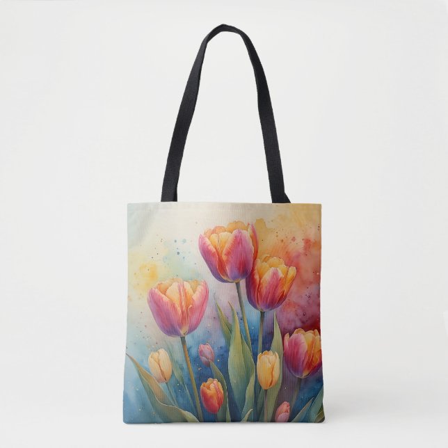 Blooming Tulips watercolor Tote (Front)