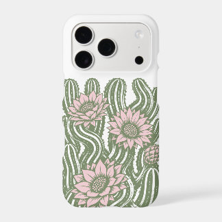 Blooming twisted cactus linocut print sage green