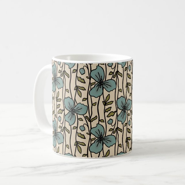 Blooming Vertical Garden Delight Teal Blue Flowers Coffee Mug (Front Left)