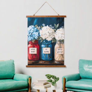 Blooming Vintage Country Hydrangea Trio Hanging Tapestry