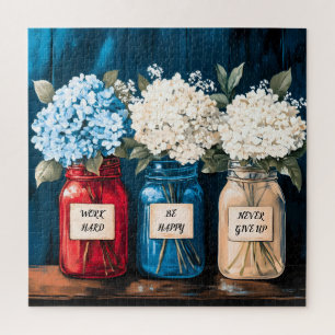 Blooming Vintage Country Hydrangea Trio Jigsaw Puzzle