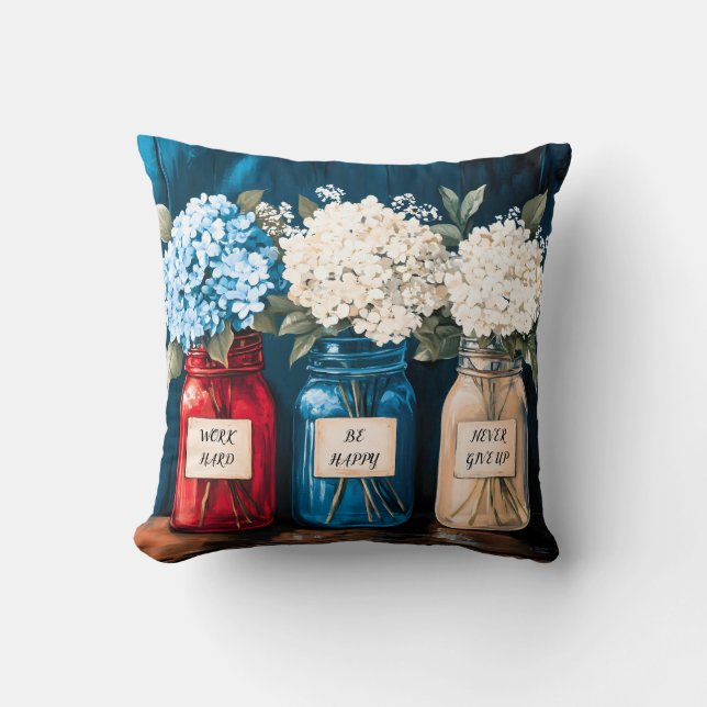 Blooming Vintage Country Hydrangea Trio  Throw Pillow (Front)