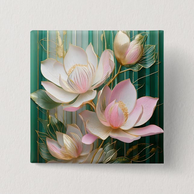 Blooming Wallpaper Japanese Magnolia Art 2 Inch Square Button (Front)