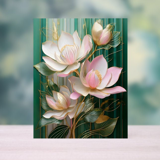 Blooming Wallpaper Japanese Magnolia Art Acrylic Sign (Neutral)