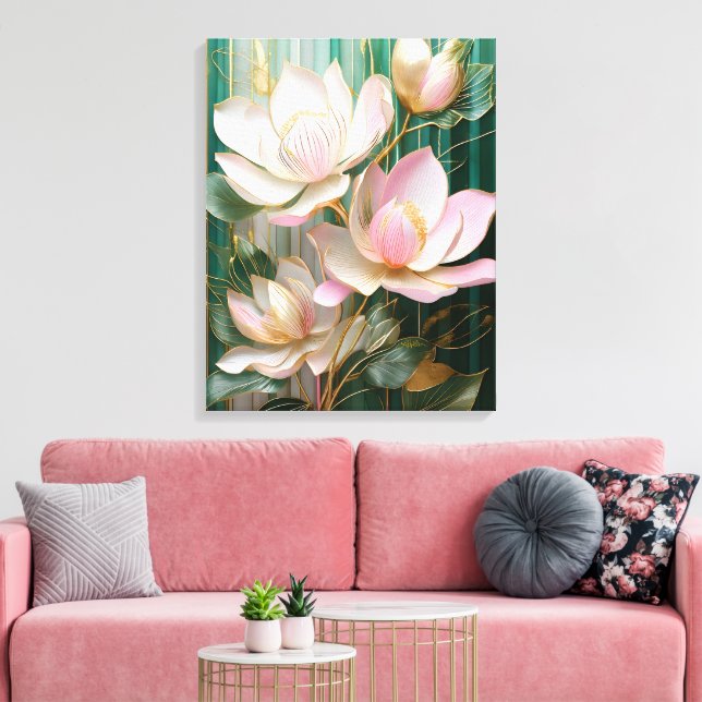 Blooming Wallpaper Japanese Magnolia Art Canvas Print (Insitu(LivingRoom))