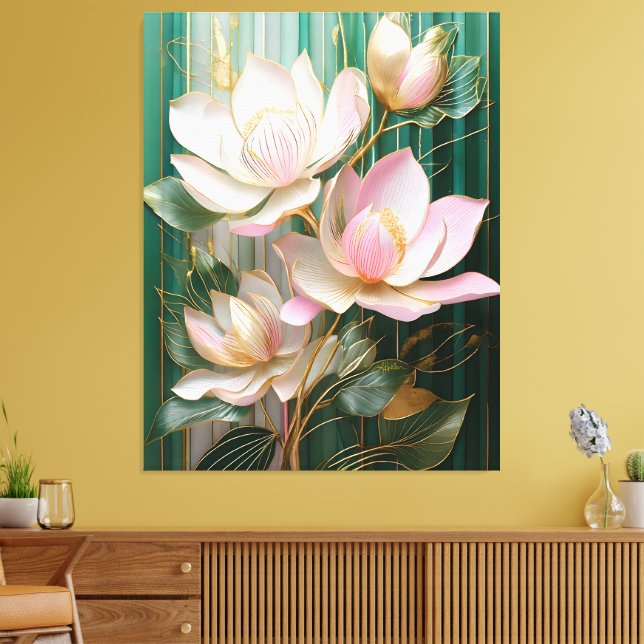 Blooming Wallpaper Japanese Magnolia Art Canvas Print (Insitu(LivingRoom))