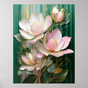 Blooming Wallpaper Japanese Magnolia Art Poster