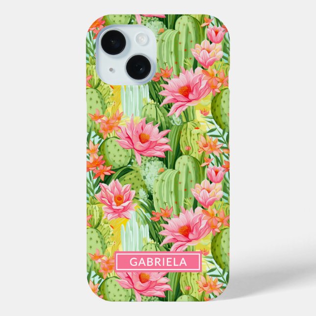 Blooming Watercolor Cacti Personalized Case-Mate iPhone Case (Back)