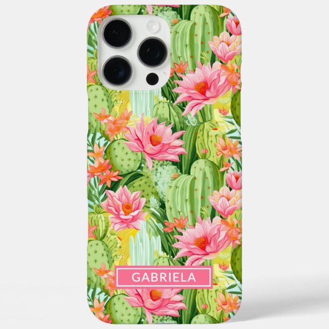 Blooming Watercolor Cacti Personalized Case-Mate iPhone Case (Back)