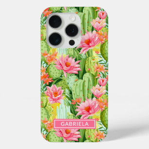 Blooming Watercolor Cacti Personalized iPhone 15 Pro Case