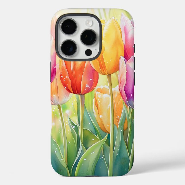 Blooming Watercolor Spring Tulip Garden Case-Mate iPhone Case (Back)