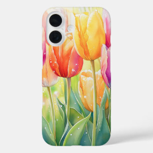Blooming Watercolor Spring Tulip Garden iPhone 16 Case