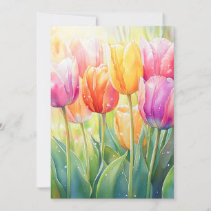 Blooming Watercolor Spring Tulip Garden Holiday Card