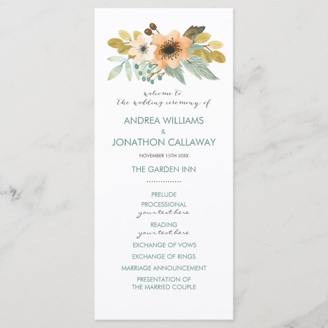 Blooming Watercolor Wedding Program (Front)