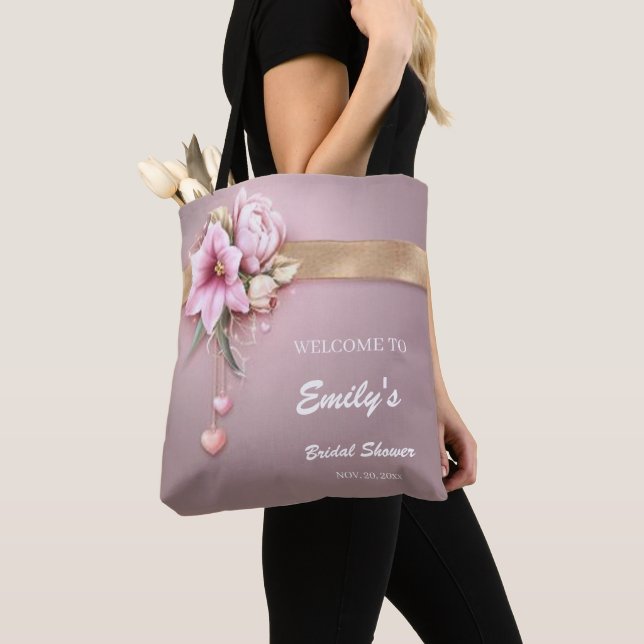 Blooming with Joy: Personalized Floral Bridal Show Tote Bag (Close Up)