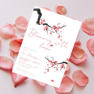 Blooming With Love Pink Cherry Blossom Baby Shower Invitation