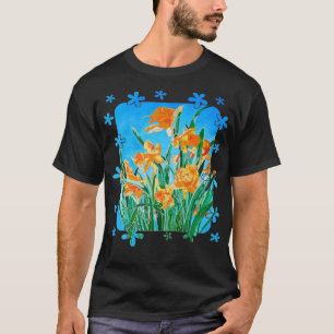 Blooming Yellow Daffodils Bold Line Art Cut Out T-Shirt