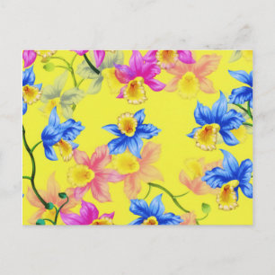 Blooming Yellow Pink Flowers Petals Garden Postcard