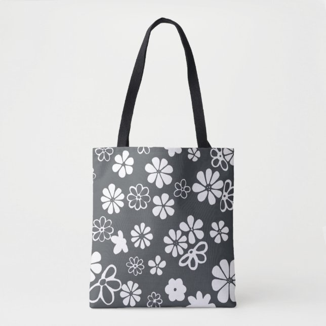 Blooms and Butterflies Grey and White  Tote Bag (Front)