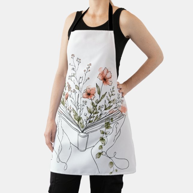 Blooms Book Botanical Line Art Apron (Insitu)