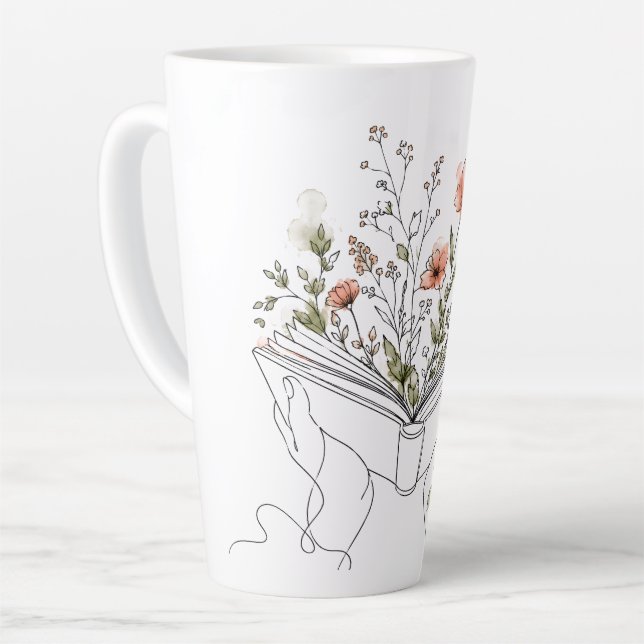 Blooms Book Botanical Line Art Latte Mug (Left Angle)