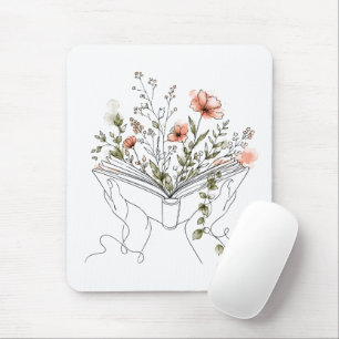 Blooms Book Botanical Line Art Mouse Pad