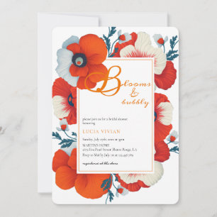 Blooms & Bubbly Bright Red Floral Bridal Shower Invitation