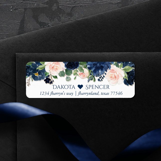 Blooms Chics | Navy Blue and Blush Heart Address (Créateur téléchargé)