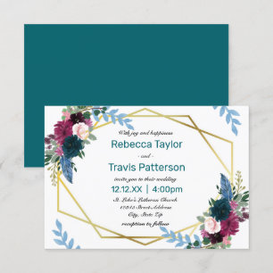 Blooms floraux Turquoises - 3 x 5 Faire-part de ma