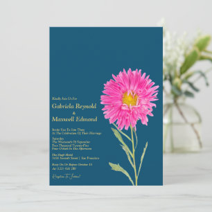 Blooms Nature Pink Aster Floral Wedding Invitation