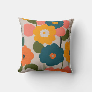 "Blooms of Joy: Colourful Flower-Adorned Throw Pillow