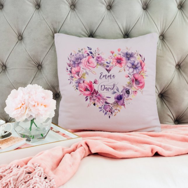 Blooms of Love | Custom Names | Valentine's Day Throw Pillow (Creator Uploaded)