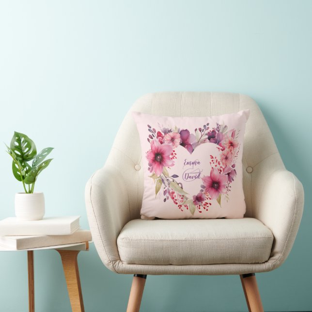 Blooms of Love | Custom Names | Valentine's Day Throw Pillow (Chair)
