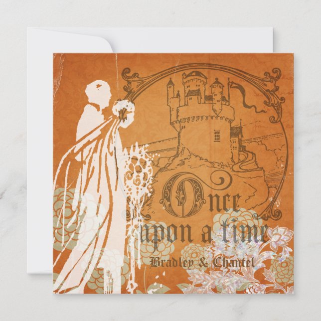 Blooms on Orange Once Upon a Time Wedding Invite (Front)