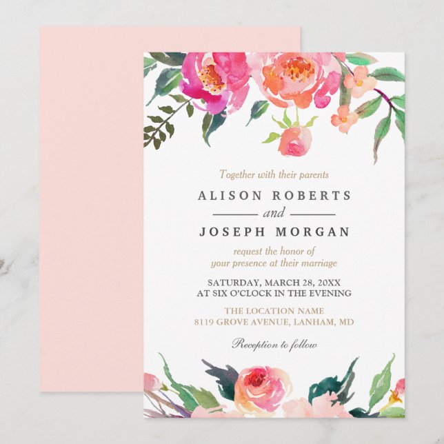 BLOOMS PEINTS Faire-part de mariage végétale (Devant / Derrière)