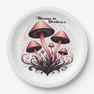 Blooms Shadows - Whimsigoth Mushroom Art Pastel Go Paper Plate