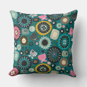 BLOOMS teal Throw Pillow