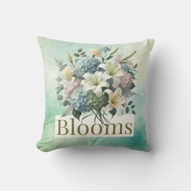 Blooms Throw Pillow 16"x16": Let it Bloom with Flo (Front)